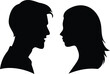 © fatimatz - Silhouetted Man and Woman Face Each Other in Romantic Illustration Black and White