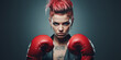 © ivona - Young woman in red punk clothes and red boxing gloves.