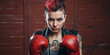 © ivona - Young woman in red punk clothes and red boxing gloves.