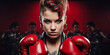 © ivona - Young woman in red punk clothes and red boxing gloves.
