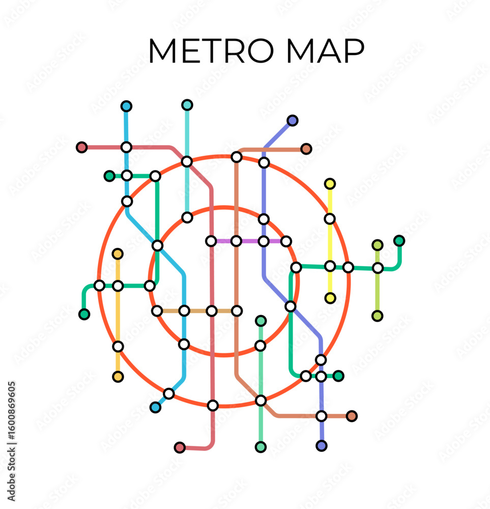 Metro stations and plan of subway with. Fictional metro map of ...