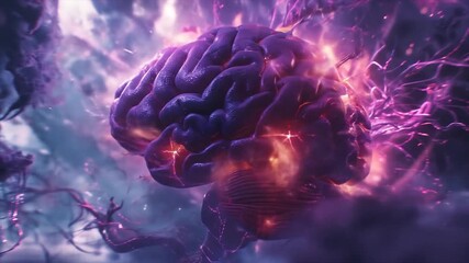 Wall Mural - glowing brain with neural network, and energy.