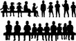 © Kabaka - Vector silhouettes of a children and a teenagers sitting on a bench, a group of young people, black color on a white background