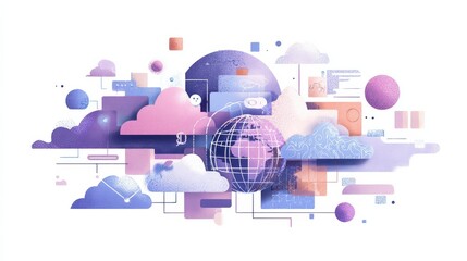 Global communication abstract concept vector illustration set. Cloud management, cross-platform software, global network connection, data storage, application development, computing abstract metaphor