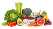 © Farina - Illustration of a vibrant assortment of fresh vegetables and fruits is artfully