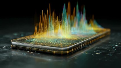 Wall Mural - complex data streams and colorful graphs are emerging from a futuristic smartphone, showcasing innov