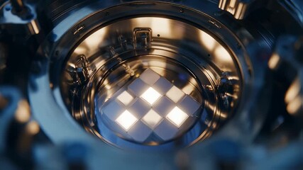 Wall Mural - four cpus emitting warm light are housed within a circular structure, suggesting advanced computing 