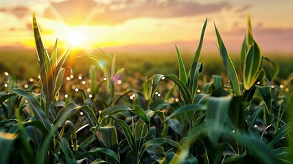 Wall Mural - Sunset over grassy field