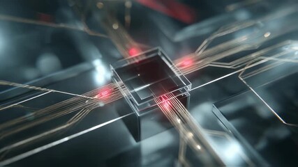 Wall Mural - quantum computing processor transferring data through a network of futuristic circuitry, symbolizing