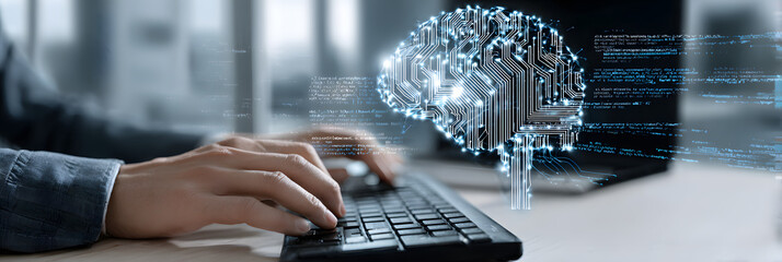 ai, artificial intelligence. machine learning, chatbot, businessman using ai technology for data ana