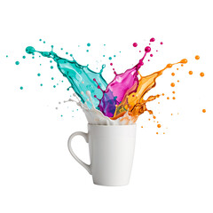 Wall Mural - Colorful pigments bursting upwards from a ceramic mug creating artistic display