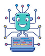 © Logo - Cartoon robot character with keyboard vector illustration for artificial intelligence concept design