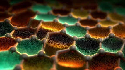 Wall Mural - microscopic view of a hexagonal molecular structure creating a colorful and textured pattern, showca