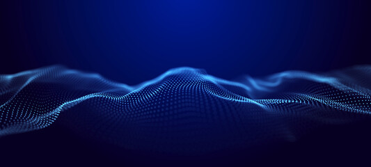 Wall Mural - abstract wave. interweaving of dots and lines on a black background. big data. 3d rendering.