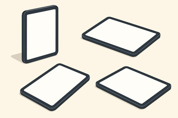 Wall Mural - isometric tablet mockup set. collection of devices in various angles with white empty screen. vector