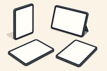 Wall Mural - isometric tablet mockup set. collection of modern digital devices and pads from various angles with 
