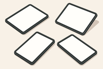 Wall Mural - isometric tablets mockup collection. set of digital devices in various angles with white empty scree