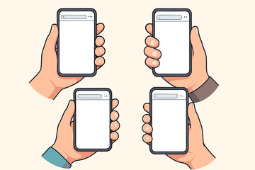 Wall Mural - hands holding smartphone mockup collection. mobile phone with blank browser screen for app interface