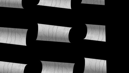 Wall Mural - White paper scrolls floating on a black background loop