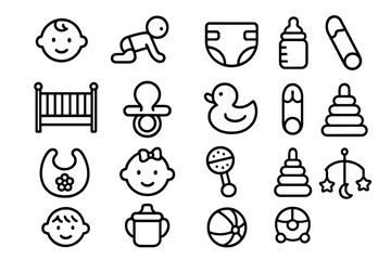 baby care and newborn essentials line icon set. childhood and parenting vector outline symbols. incl