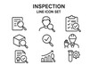 © Jonas - Inspection line icon set for quality control and assessment. Vector pictograms for supervision, examination, product safety, compliance, and certification. Outline linear style.