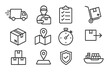 © Jonas - Delivery and logistics line icon set. Cargo transportation and shipping service symbols. Vector pack for freight industry, e-commerce, and courier business illustration.