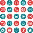 ©  Besticon25 - Collection of red and teal circular icons with white outlines of common digital interface symbols