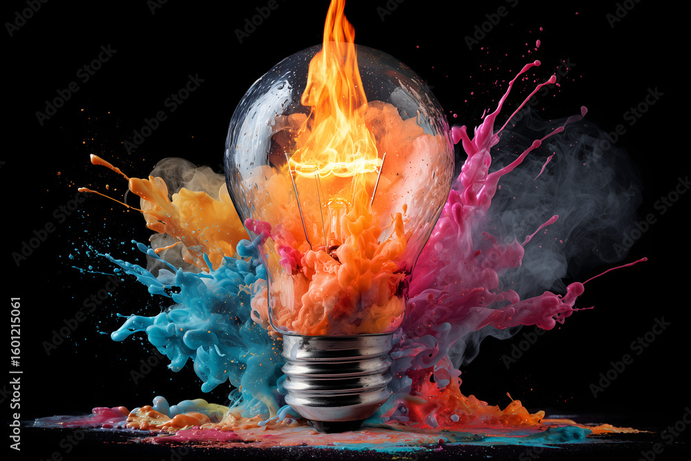 Color Creative Explode Exploding Creativity: A vibrant and dynamic composition of a lightbulb ...