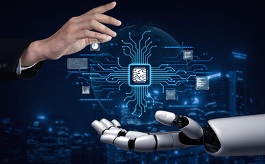 Wall Mural - ai assistant brain processor with llm technology, big data, machine learning, generative ai for busi