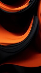 Wall Mural - Abstract video concept with flowing black and orange fabric-like waves. Captured from a top-down angle, creating a dynamic, fluid visual effect. Live mobile wallpaper.