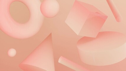 Wall Mural - Abstract 3D Peach colored geometric shapes floating against a peach background. Seamless Looping 3D Abstract Motion Background For Creative Video Project.