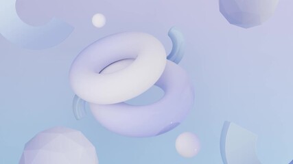 Wall Mural - Abstract 3D Pastel blue geometric shapes floating. Seamless Looping 3D Abstract Motion Background For Creative Video Project.