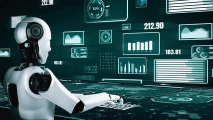Wall Mural - future financial technology controll by ai robot huminoid uses machine learning and artificial intel