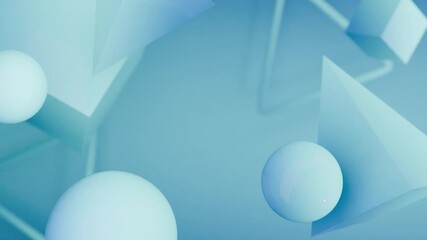 Wall Mural - Abstract 3D Light blue spheres and pyramids in an abstract 3d render. 4K Seamless abstract 3D loop video background for creative video project.