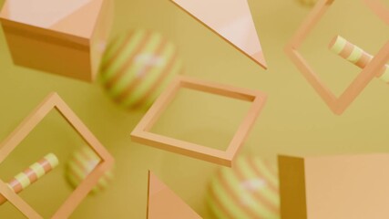 Abstract 3D Abstract orange shapes and striped spheres. 4K Seamless abstract 3D loop video background for creative video project.