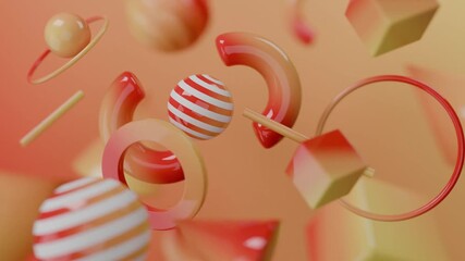 Abstract 3D Orange and white abstract 3d shapes floating. Abstract video loop - seamless 3D motion animation background for creative video.