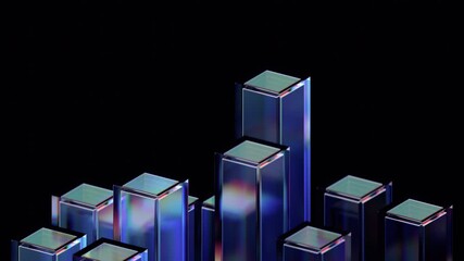 Wall Mural - abstract animation, geometric design with moving glass blocks, 4k looping video, 3d render