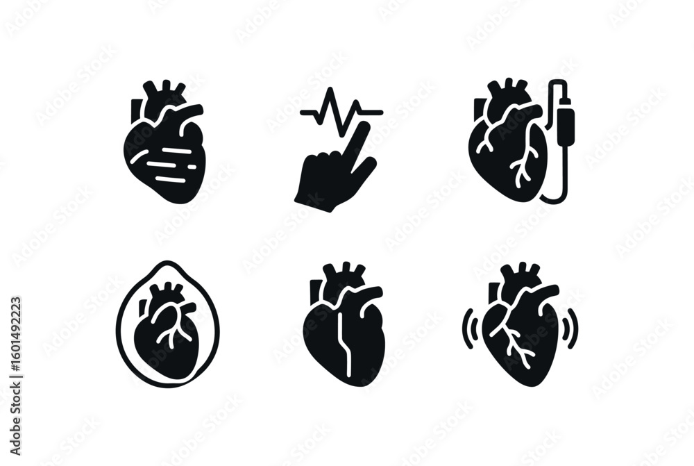 solid icon isolated cardiac muscle pulse palpation blood pump ...