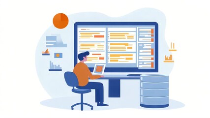 Data analysis workflow, office work concept design, illustration data management workflow, modern