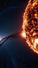 Wall Mural - dynamic space video with a dramatic low-angle view of a fiery celestial body against a starry backdr