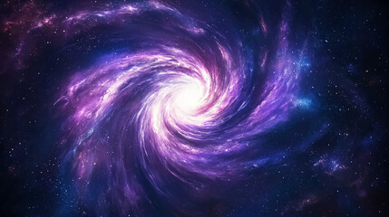 Wall Mural - A vibrant purple and blue spiral galaxy glowing in deep space, filled with stars and cosmic dust.