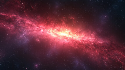 Wall Mural - A vibrant, glowing galaxy with bright pink and purple hues stretches across a star-filled cosmic background.
