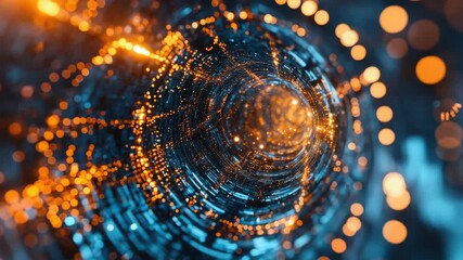 Wall Mural - Science fiction cyberspace concept with neon lights and digital art elements.