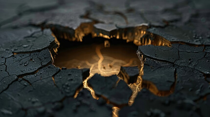 Wall Mural - cracked surface reveals glowing data streams, creating striking contrast between darkness and light.