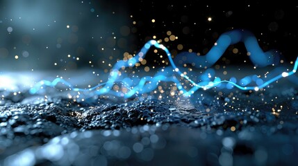 Wall Mural - abstract light wave of particles, flowing energy strands and glowing trails, futuristic backdrop, 3d