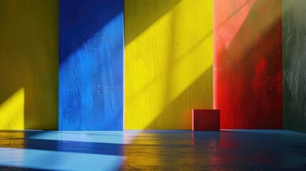 Wall Mural - vibrant grainy background with yellow, blue, and red gradient spotlight, perfect for modern brochure