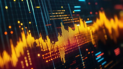 Wall Mural - Digital data wave display screen, glowing, futuristic background, stock image