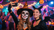 © Hamid - A lively Halloween party scene featuring two friends taking a selfie in a vibrant, festive setting. Halloween, Halloween Costumes, Halloween Background, Happy Halloween