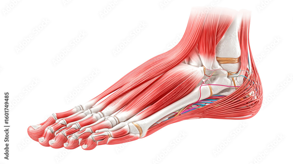 Foot Function Foot Anatomy Shows Bones, Muscles, Tendons and Ligaments on Transparent ...