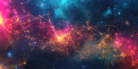 Wall Mural - A colorful, interconnected web of ideas floating against a cosmic backdrop